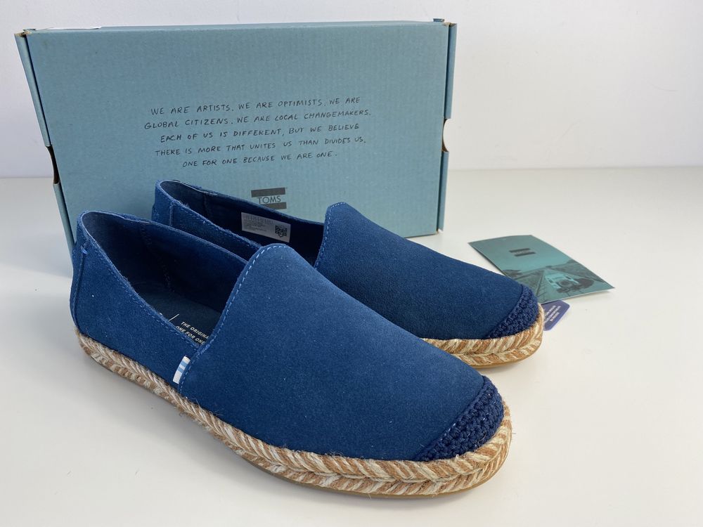 Espadryle TOMS Majolica Blue Suede półbuty buty damskie skóra zamszowa