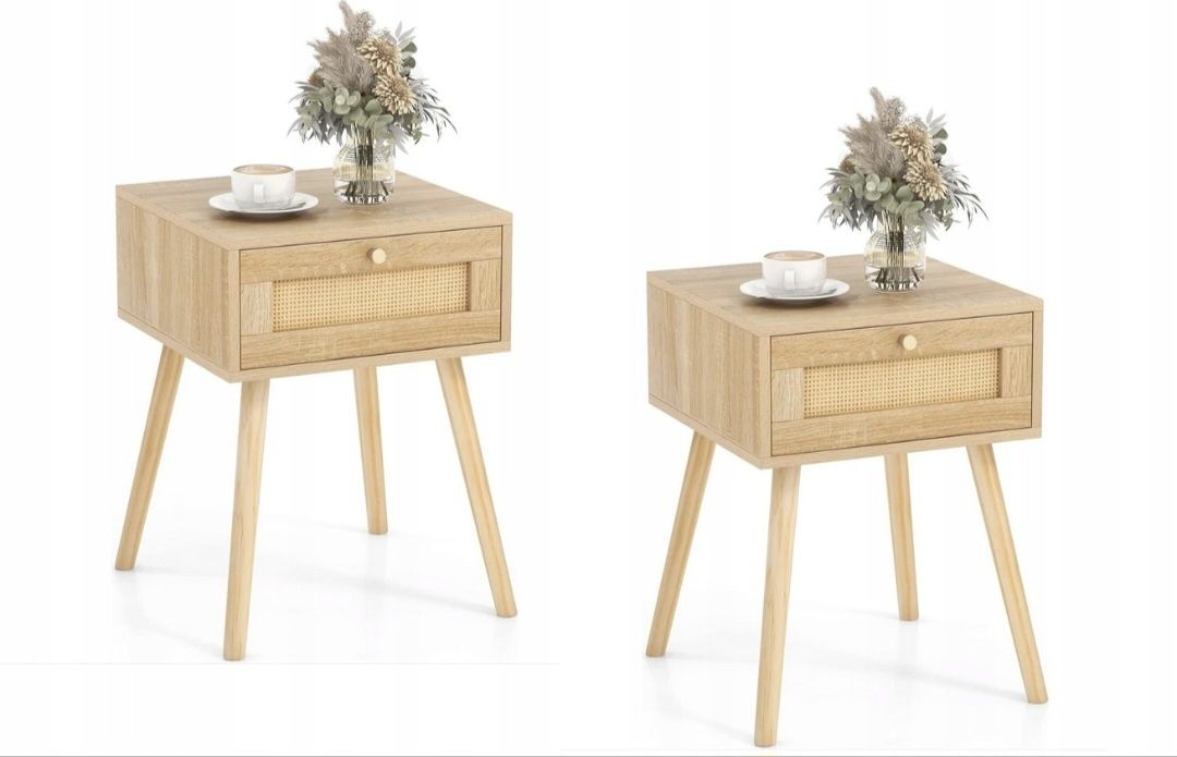 2x Stolik boczny szafka nocna w stylu boho 40 x 40 x 55 cm