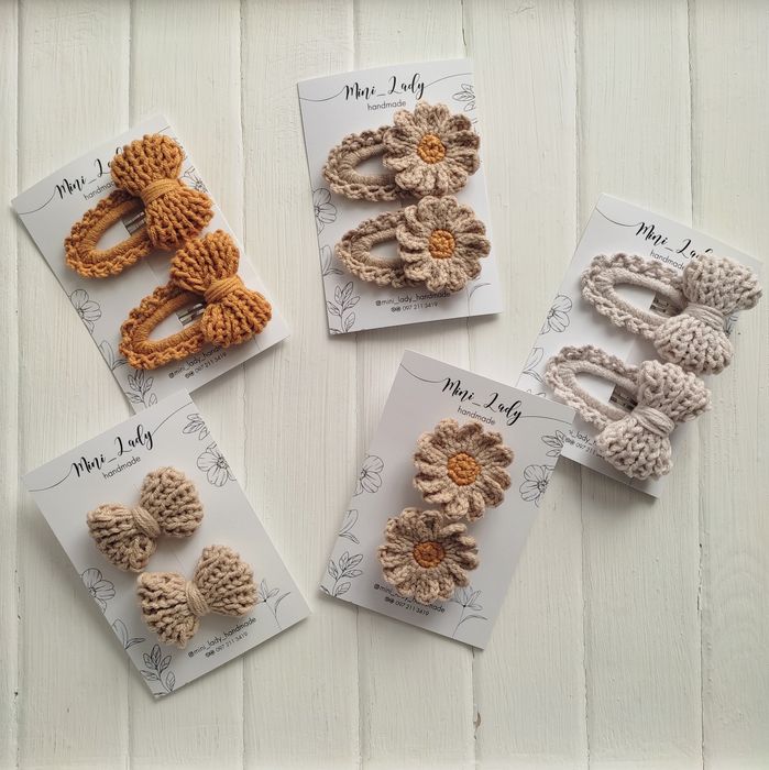 Заколки та резинки для волосся, дитячі, бежеві ручної роботи