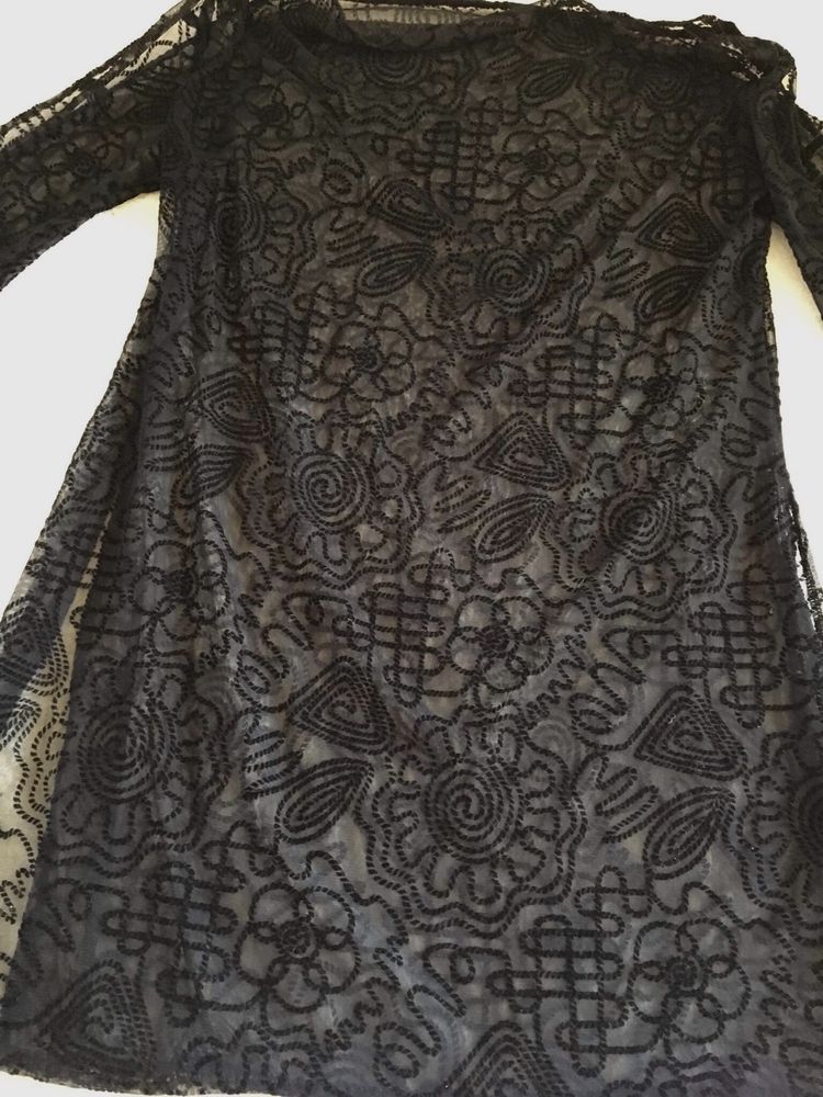 Narzutka czarna sukienka tunika przezroczysta oversize