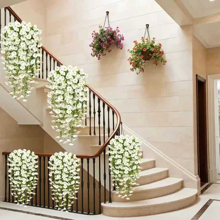 4 SZTUKI 75cm Sztuczne Kwiaty Girlanda Wiszące Zwisające BIAŁE h207