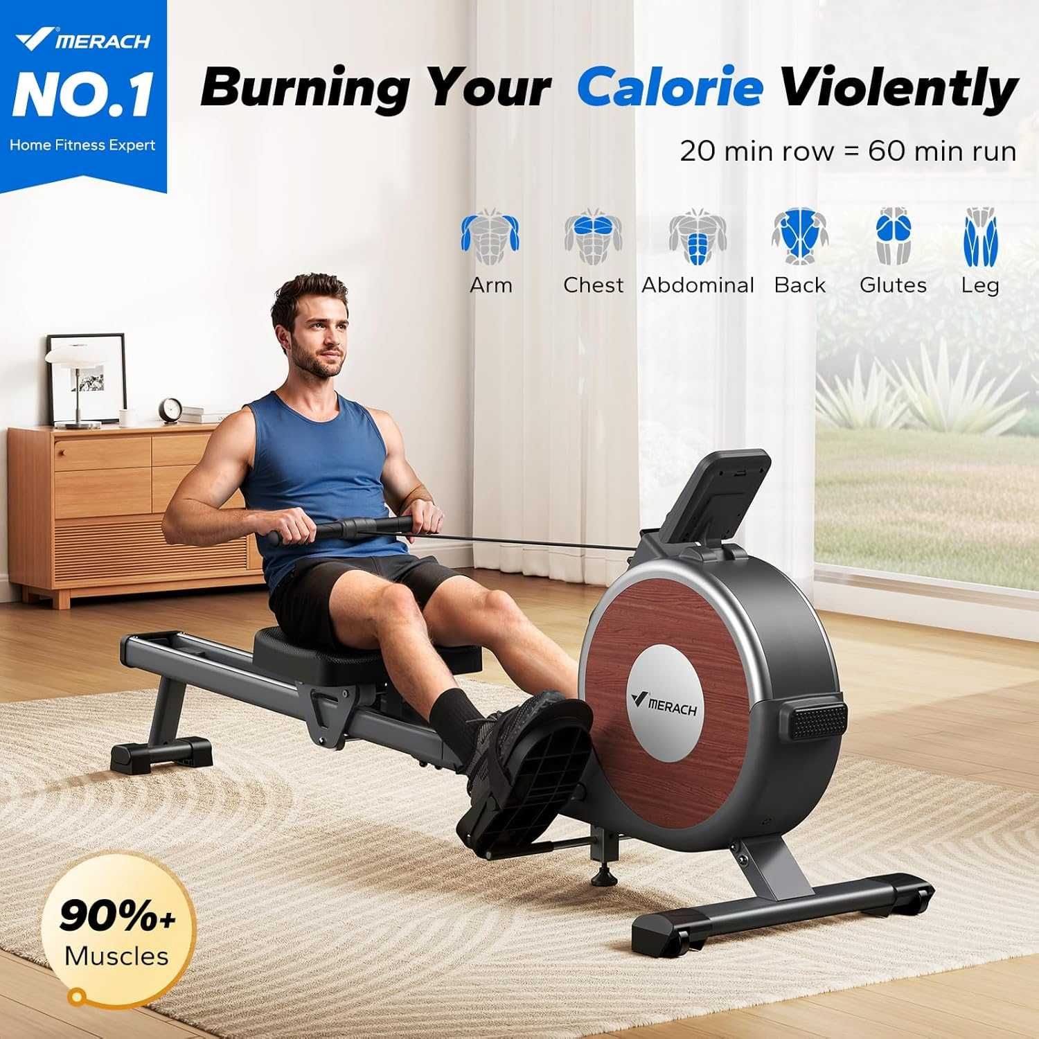 Wioślarz do 160 kg do domu magnetyczny Bluetooth 16 poziomami oporu