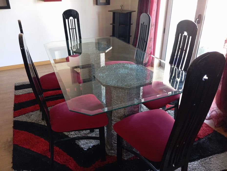 Mesa de Jantar Em Vidro e Marmore