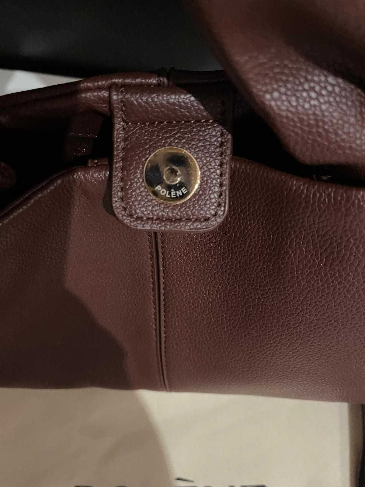 Modna Torebka Polene neuf taupe chmurka bordo burgund mini na pasku