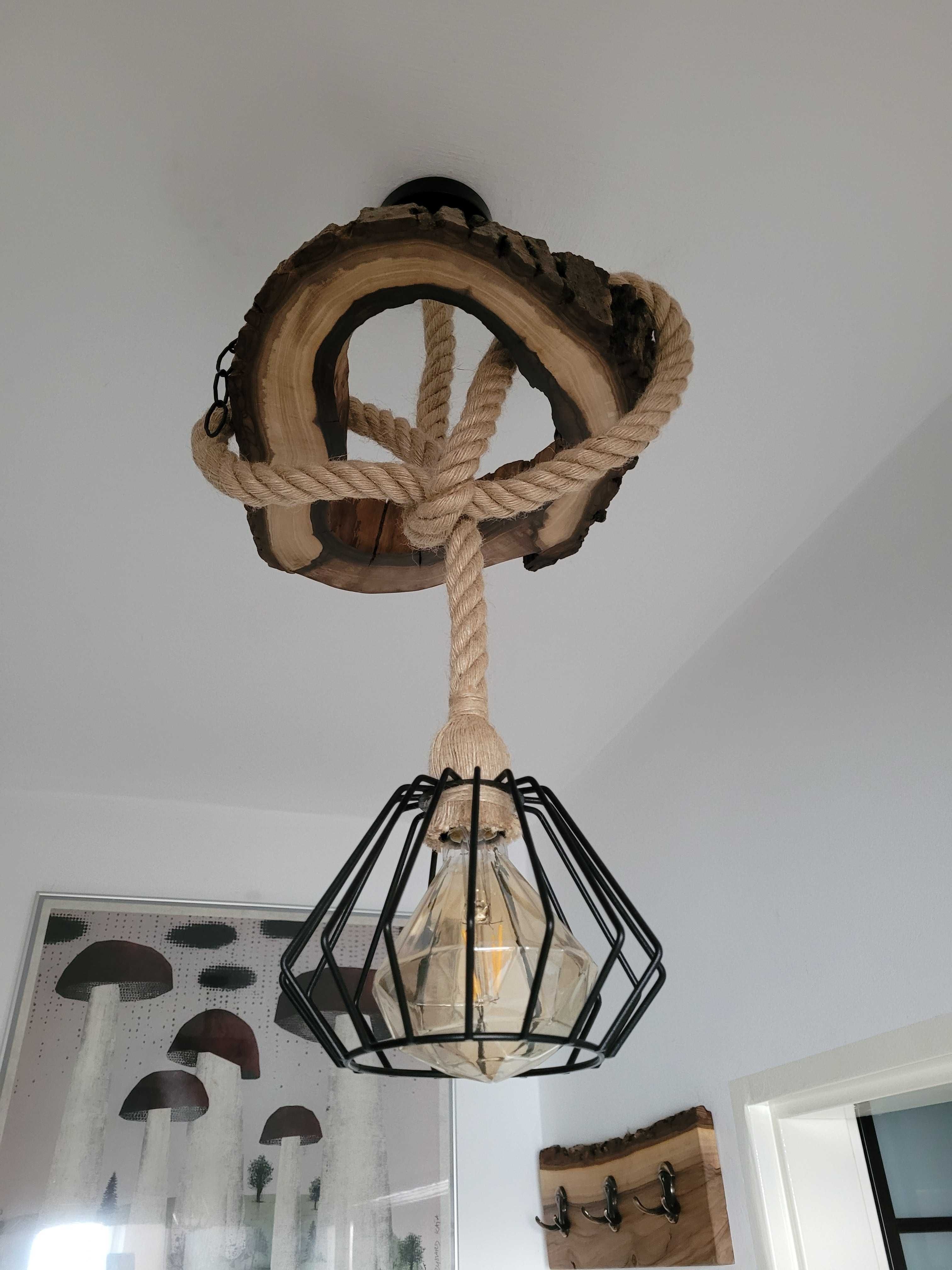 Lampa Loft sufitowa wisząca sznur jutowy Orzech Włoski