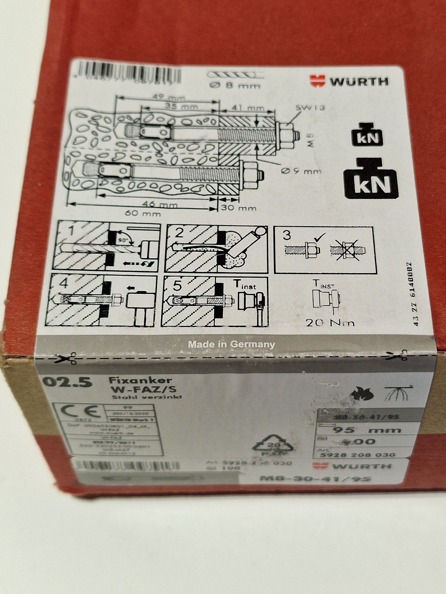 Wurth Kotwa klinowa W-FAZ/S, A2K M8X95 opak.100szt