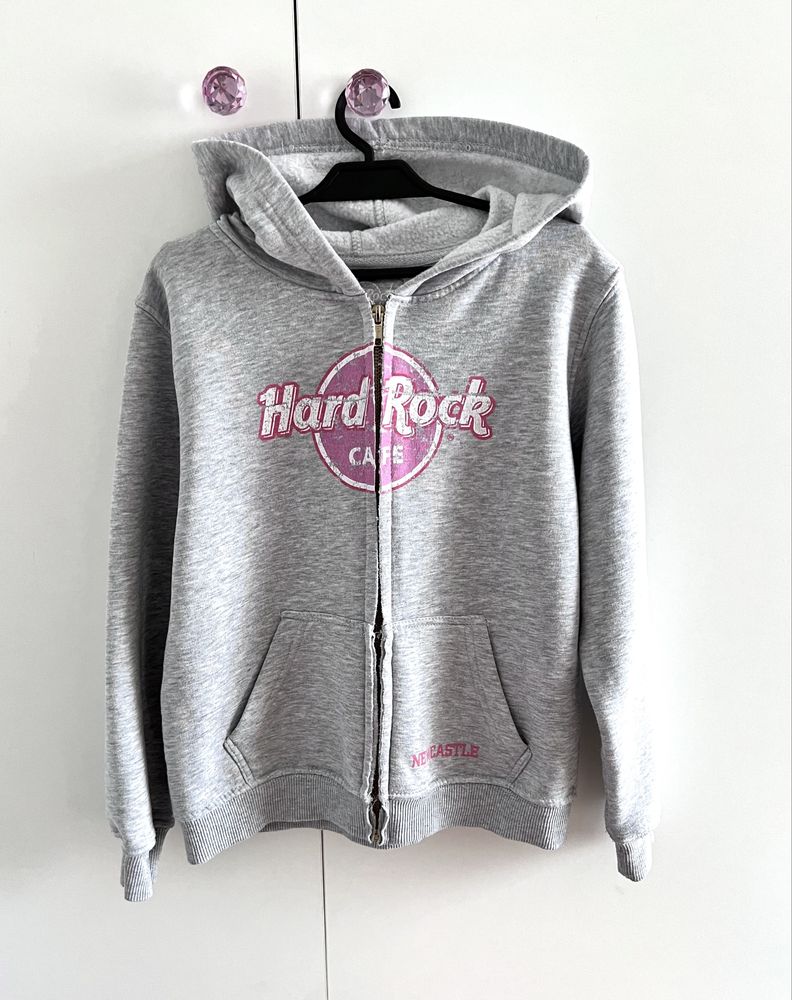 134/140 * Hard Rock Cafe * szara bluza z kapturem logo