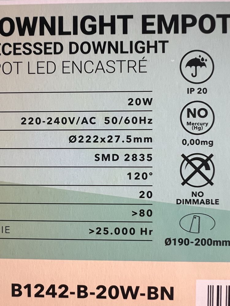 Foco LED branco natural 190 mm