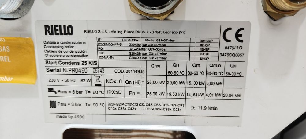 Caldeira Condensação Gás Avariada