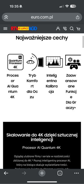 TV Samsung 65 QE65Q77BATXXH QLED 4K 120Hz Tizen idealny nowoczesny