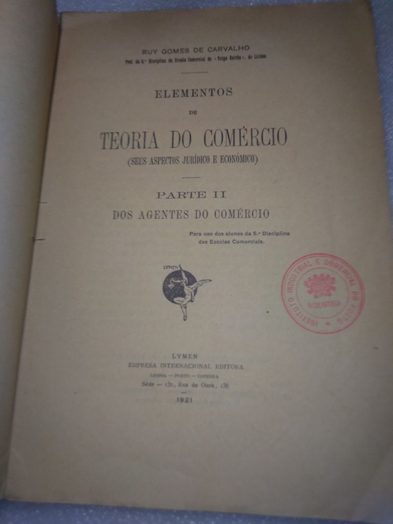 Antigo livro elementos da teoria do comercio de 1922