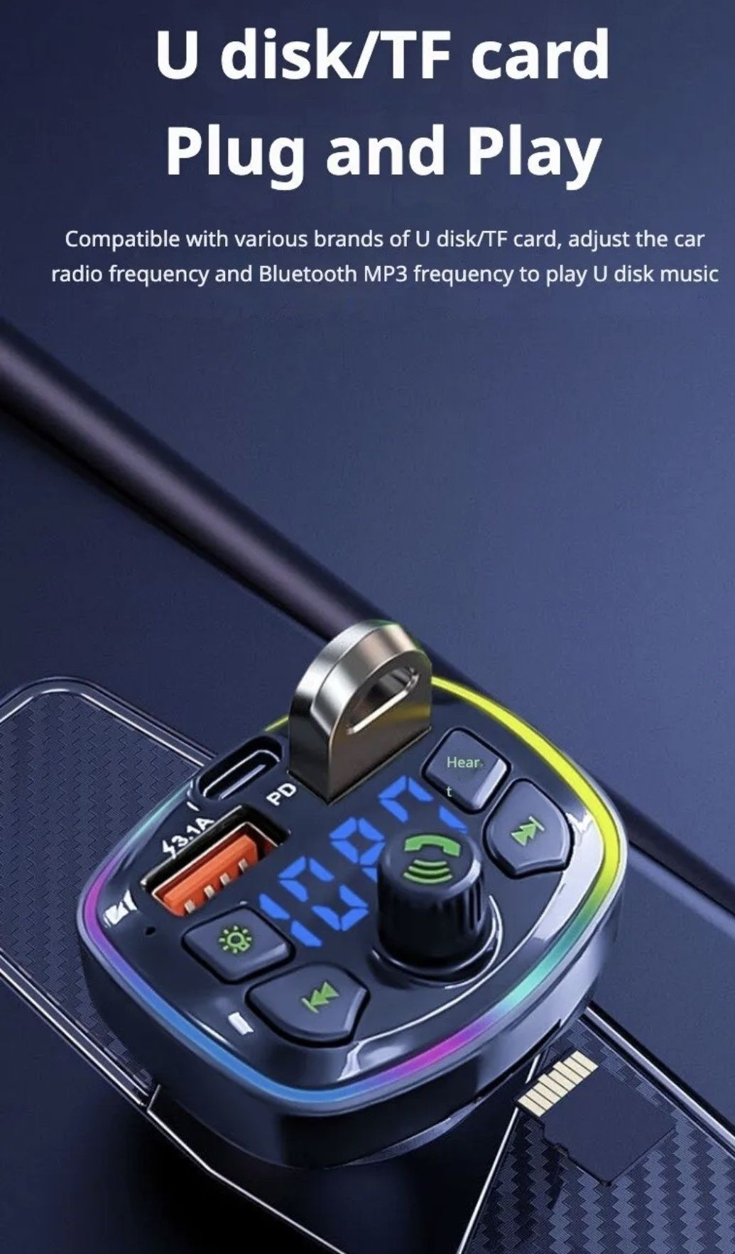 Transmiter FM Bluetooth USB wyświetlacz