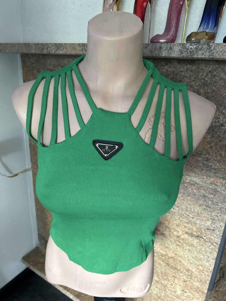Nowy crop top zielony stylowy kobiecy bawelna