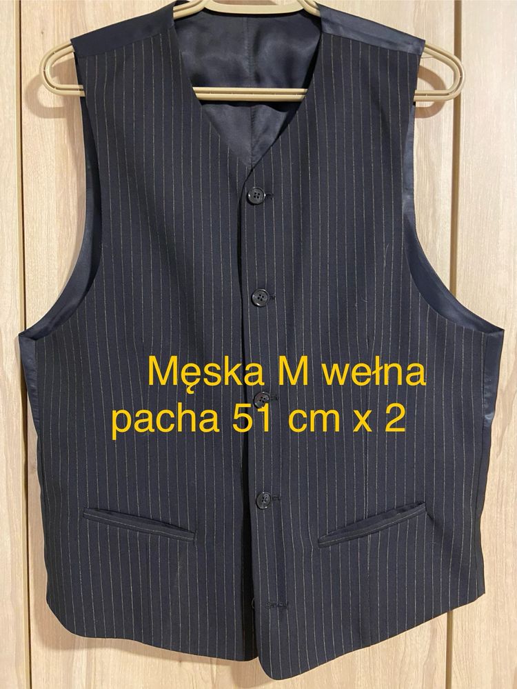 Granatowa 50 M L Męska kamizelka w prążek elegancka formalna wełna