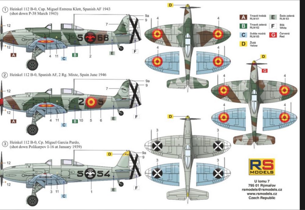 RS Models 92263 samolot Heinkel 112B Spain WWII German Fighter