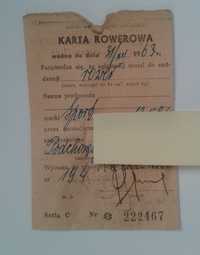 karta rejestracyjna roweru PRL 1963