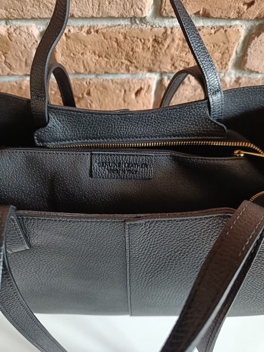 Torebka włoska skóra naturalna na ramię i do ręki czarna