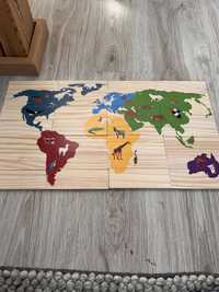 Puzzle drewniane 2 w 1 - mapa świata i domino