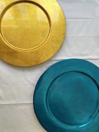 Bases para pratos em laca (azul e dourado)