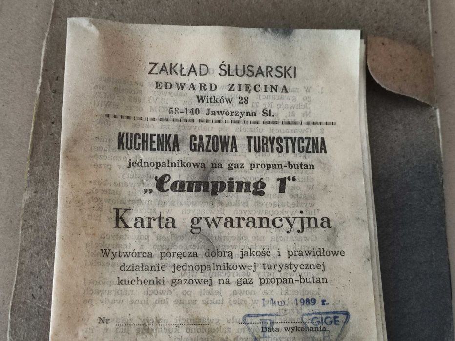 Jednopalnikowa turystyczna kuchenka gazowa ''CAMPING-1'' PRL
