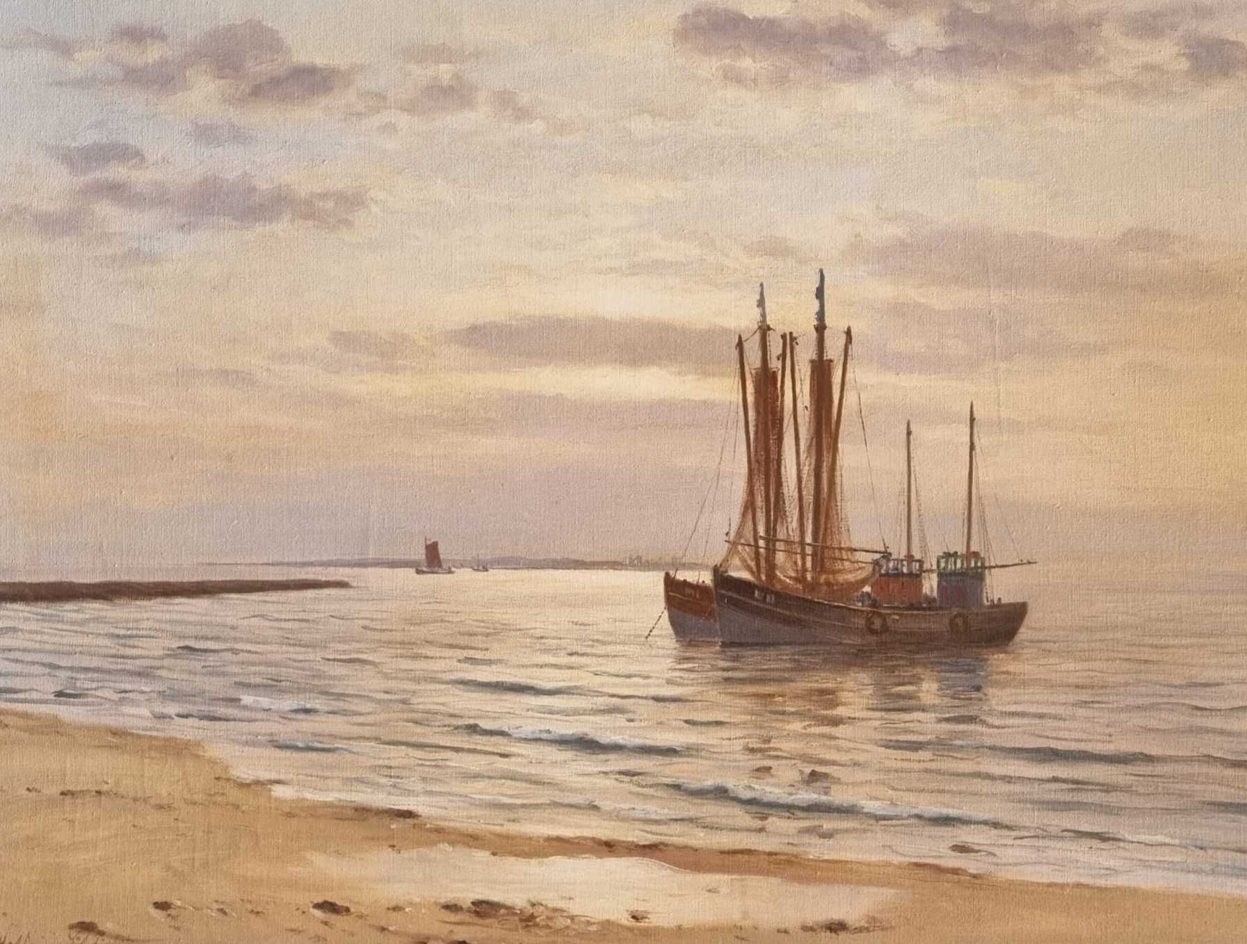 Kutry rybackie przy brzegu, olej/płótno, Waldemar Schlichting