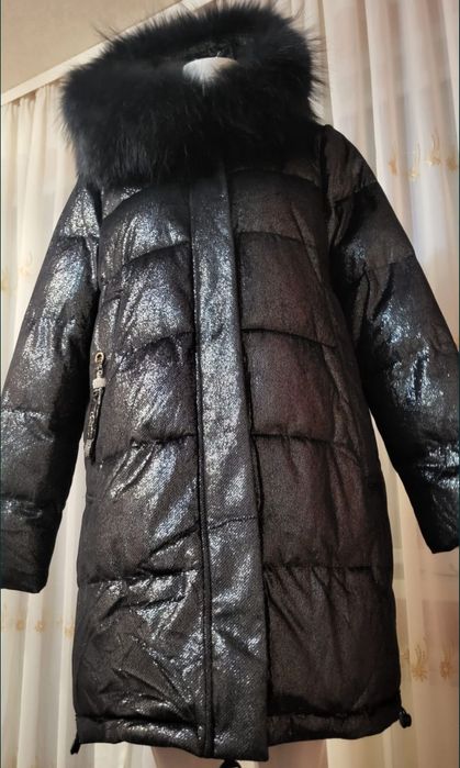 Куртка пуховик с натуральным мехом чернобурки XL