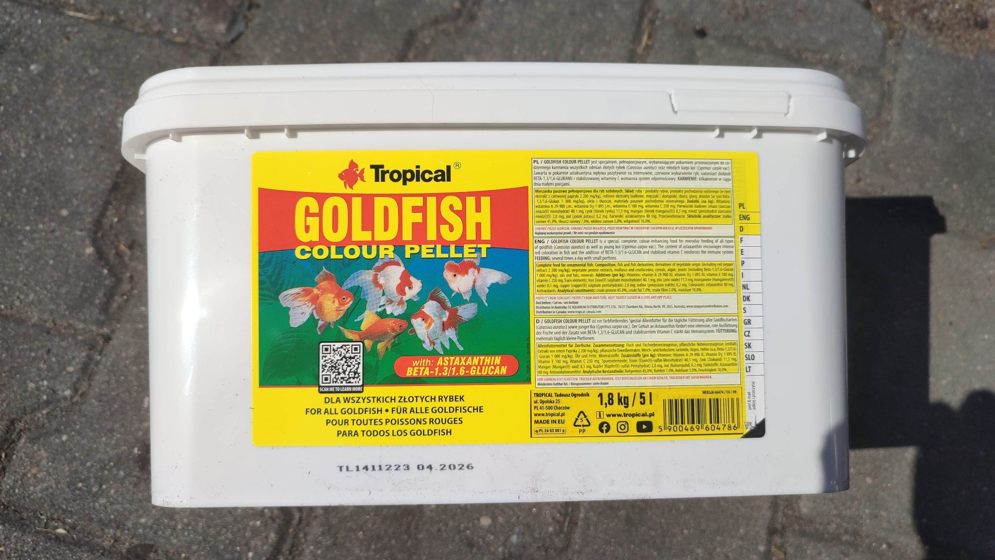 Tropical GOLDFISH Colour Pellet 5l 1,8kg Wybarwia Złota Rybka pokarm