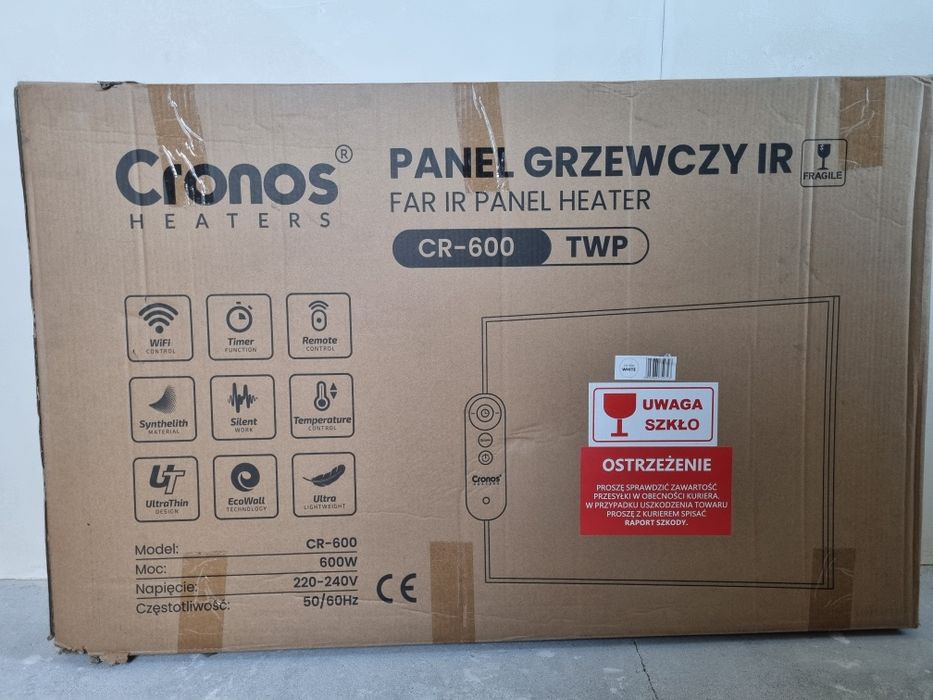 Panel grzewczy na podczerwień,cronos,600w,biały,Wi-Fi,pilot.