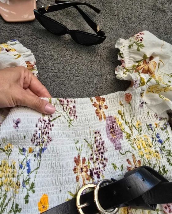 H&M dluga maxi romsntyczna sukienka bawełniana w kwiaty L