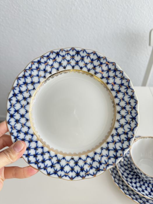 Duża filiżanka Lomonosov siatka Kobaltowa Rosyjska porcelana