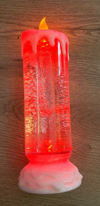 Duża świeca LED 24cm zmieniająca kolor, brokatowa, ozdoba świąteczna