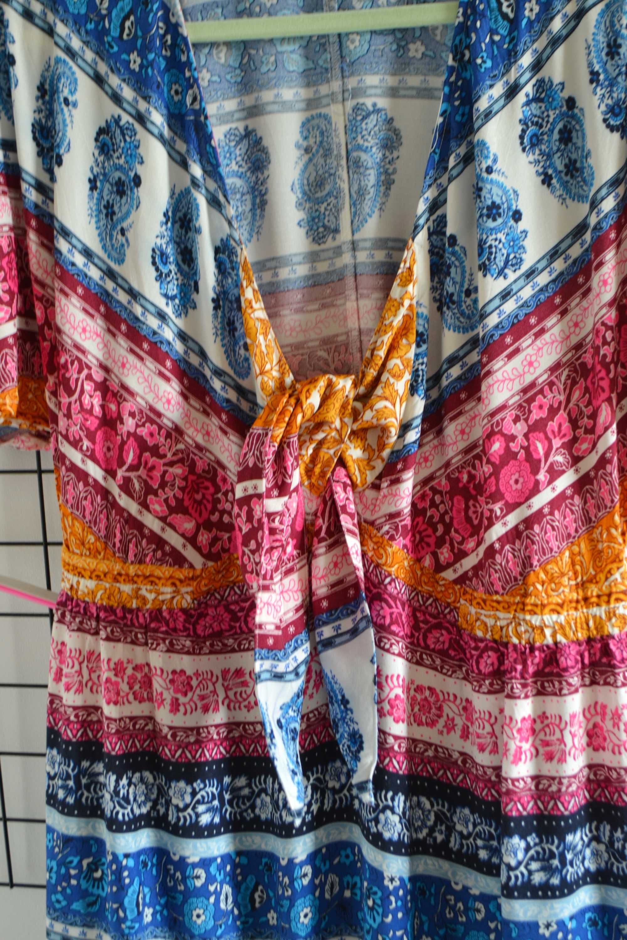Sukienka kolorowa boho hippie maxi długa falbana Monsoon we wzory M