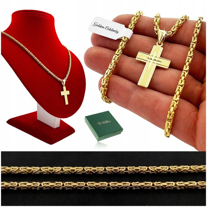 Łańcuszek Srebrny Splot Królewski Krzyż Klasyczny Srebro Pr 925 + Graw