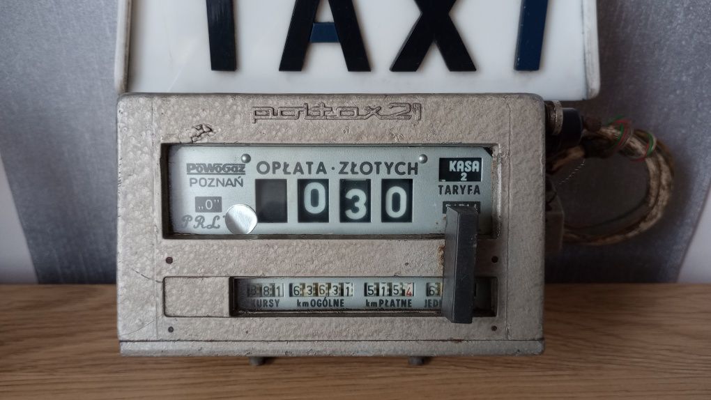 Stary taksometr POLTAX21 + napis + kogut. Retro  PRL
