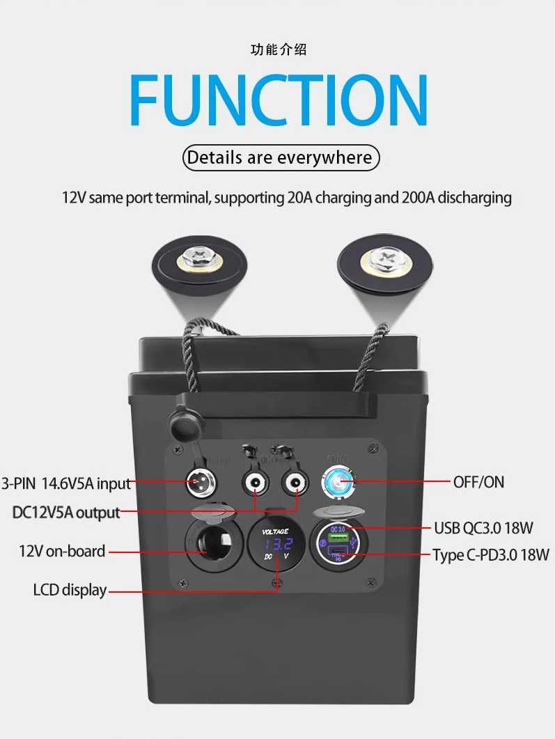 LiFePO4 аккумулятор Liitokala 200Ah LCD 12.8 с разъемами Type-C USB3.0