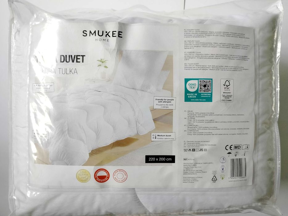 Smukee Tulka Kołdra Pikowana Całoroczna 220x200cm Biała 685