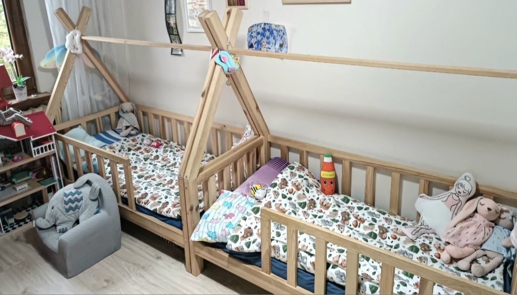 Łóżko drewniane dla dziecka domek TIPI 140x70 z materacem
