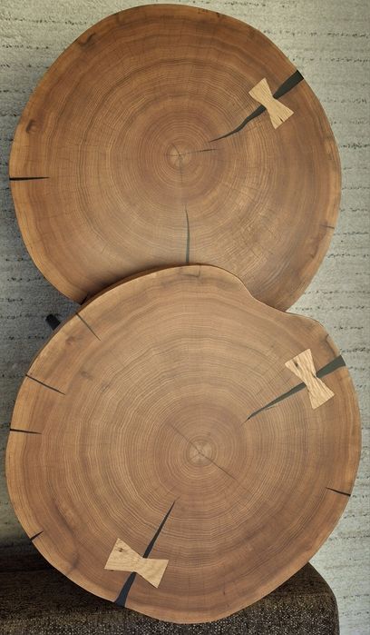 Stoliki kawowy z plastra drewna. Fi 50cm. Handmade.
