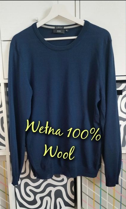 Granatowy wełniany sweter swetr wełna 100% unisex M wool  męski