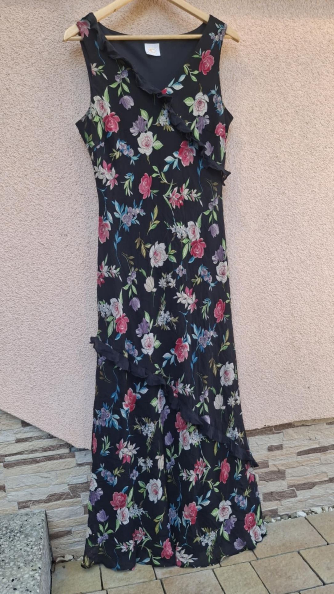 sukienka jedwabna 100% jedwab silk kwiaty długa country casuals xxl 44