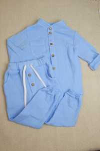 Мусліновий костюм для хлопчика блакитний сорочка+штани