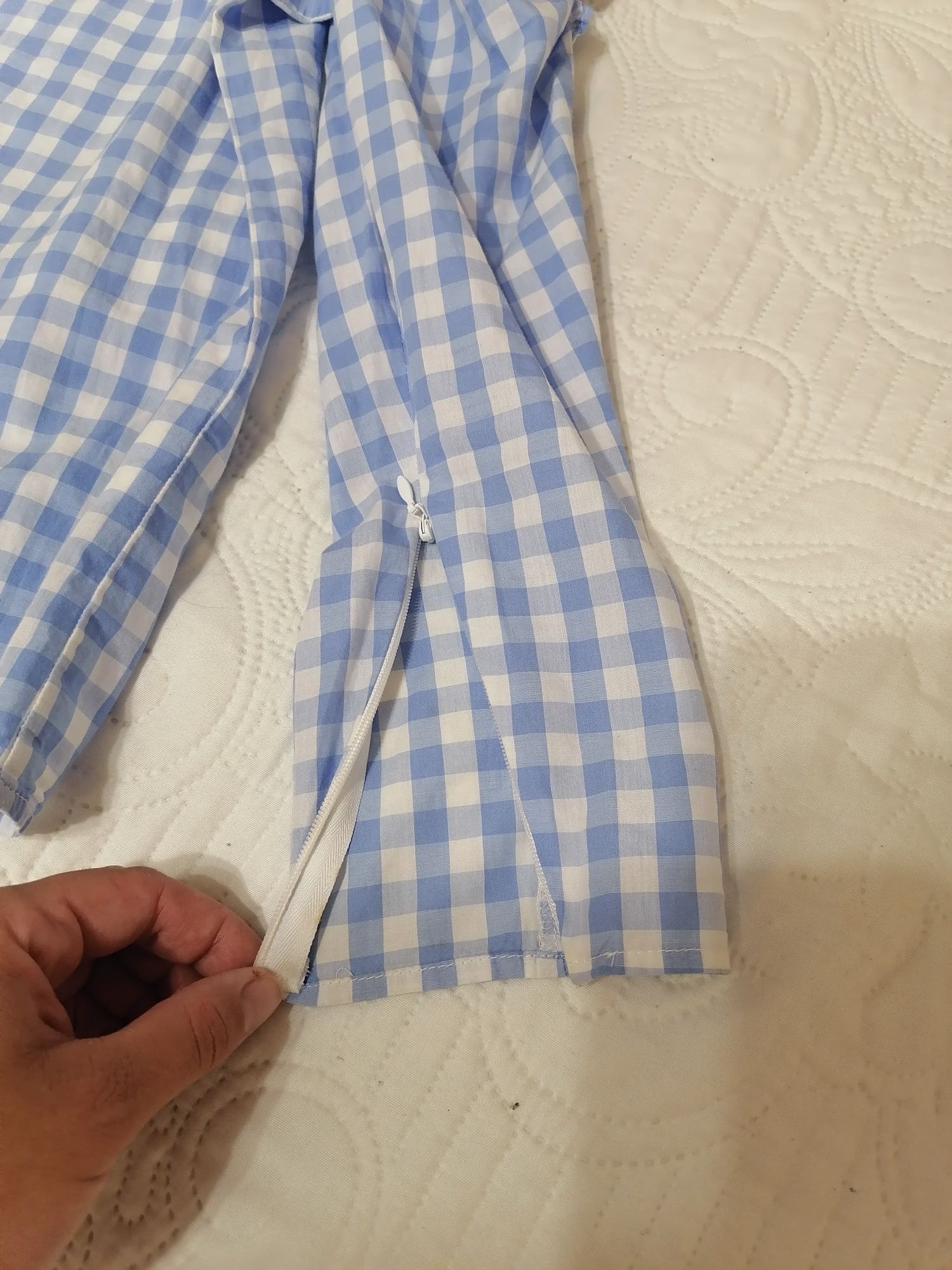 H&M 100% bawełna śliczna bluzka z długim ozdobnym rękawem biało błękit
