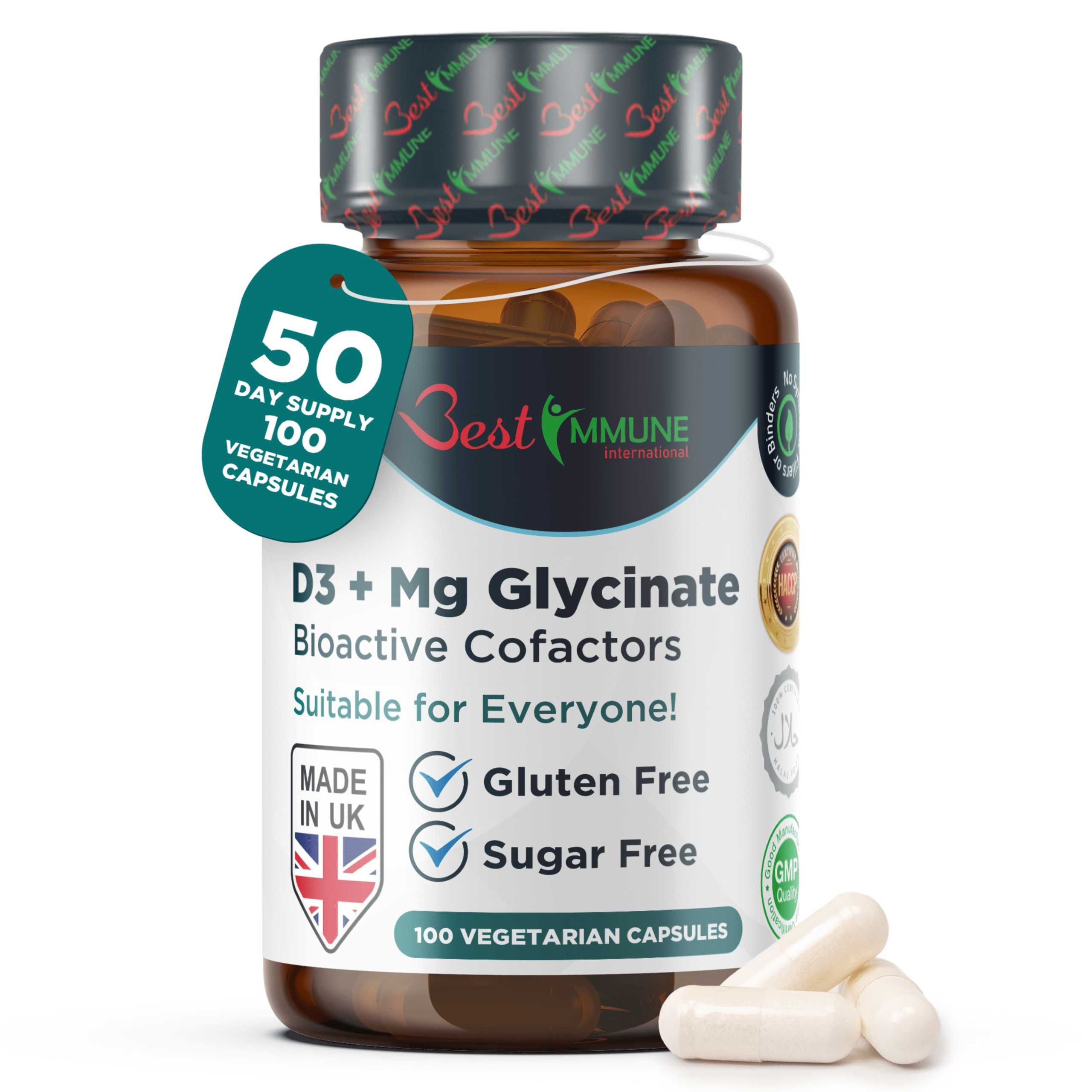 Glicynian Magnezu 400mg Witamina D3 1000IU Naturalny Biodostępny