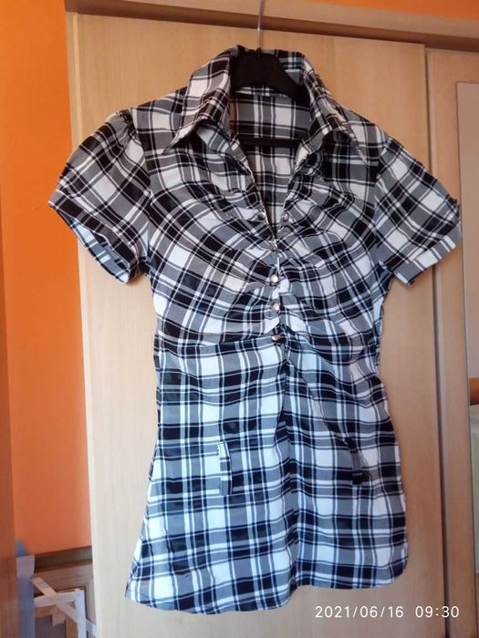 elegancka bluzka koszulka koszula damska krata r. S