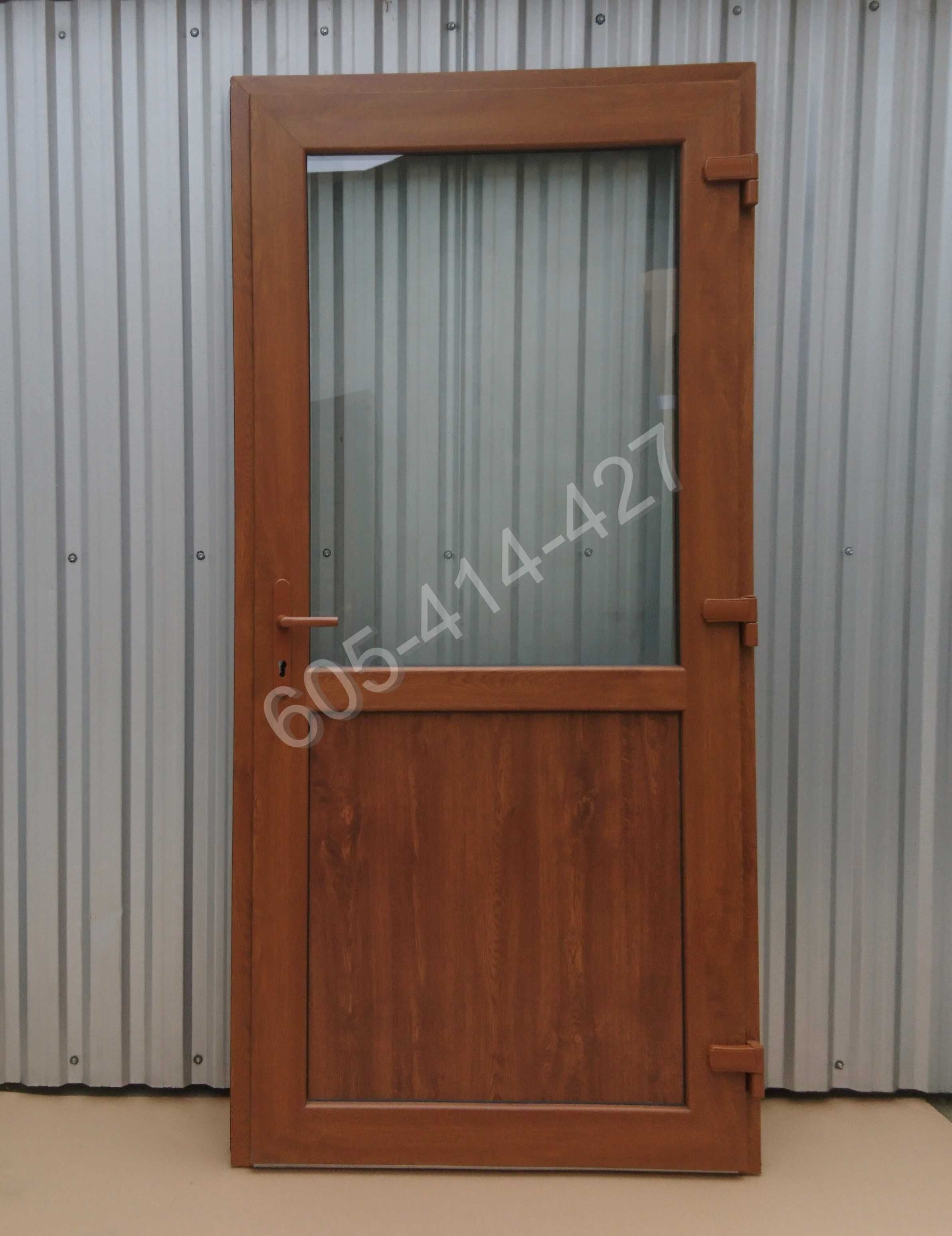 Drzwi zewnętrzne PCV 110x210 złoty dąb OD RĘKI nowe do sklepu na taras