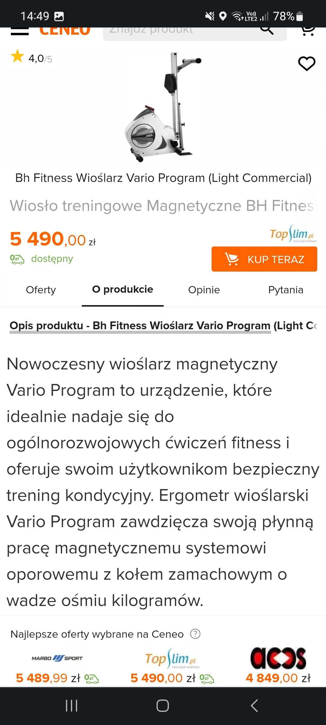 Wioślarz magnetyczny BH Vario Program