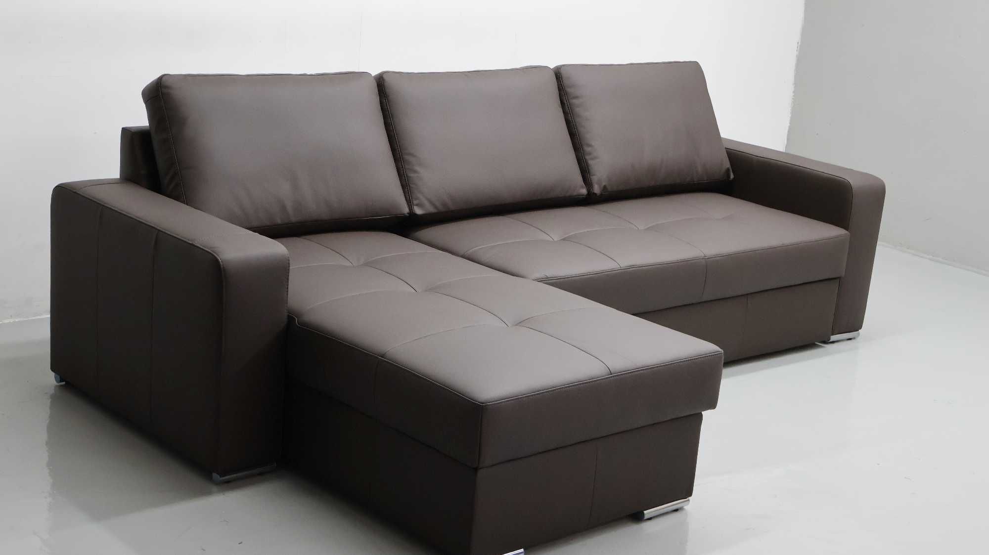 FLO brązowa skóra naturalna narożnik funkcja spania pojemnik sofa 1006