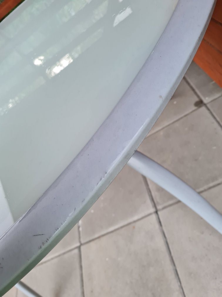 Stół ogrodowy stolik metalowy szklany blat szary biały