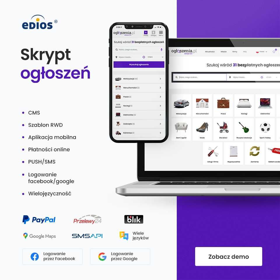 Oprogramowanie portalu internetowego Ogłoszeń + aplikacja mobilna