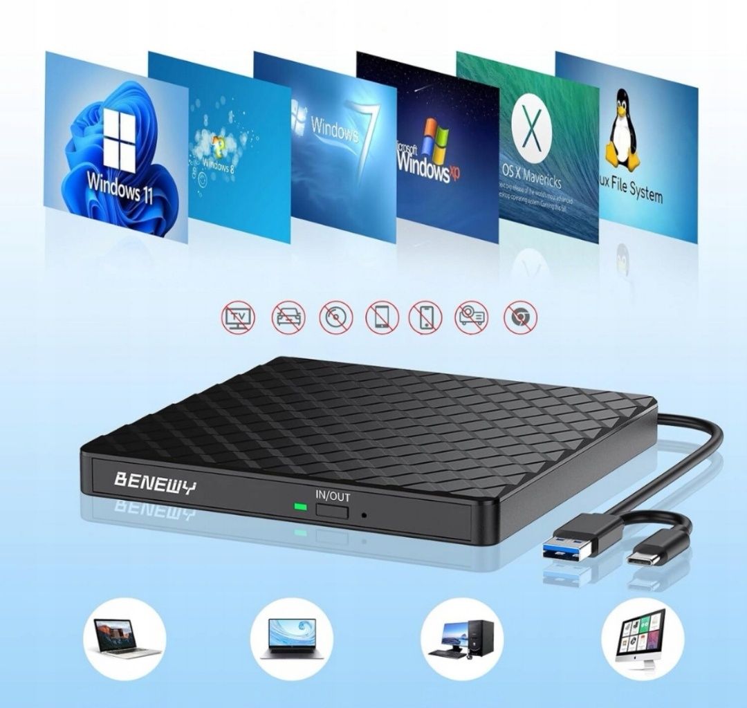 Napęd CD DVD +/- RW zewnętrzny USB BENEWY SY879